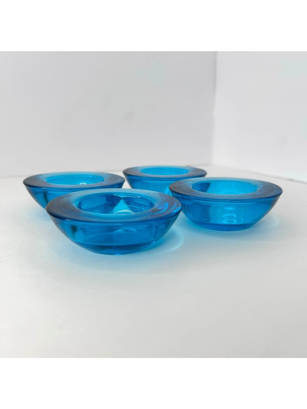 17 Crate & Barrel Dark Aqua Blue Clear Glass Tea Light Holders 3"